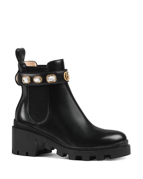 gucci women's trip leather ankle booties|high heel gucci boots women.